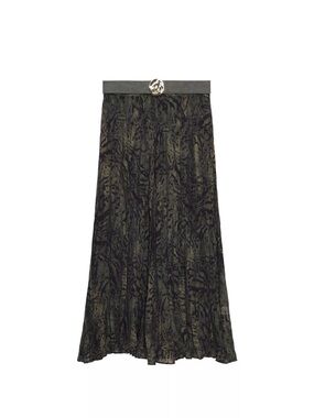 Zara Olive and Black Patterned Maxi Skirt and Belt